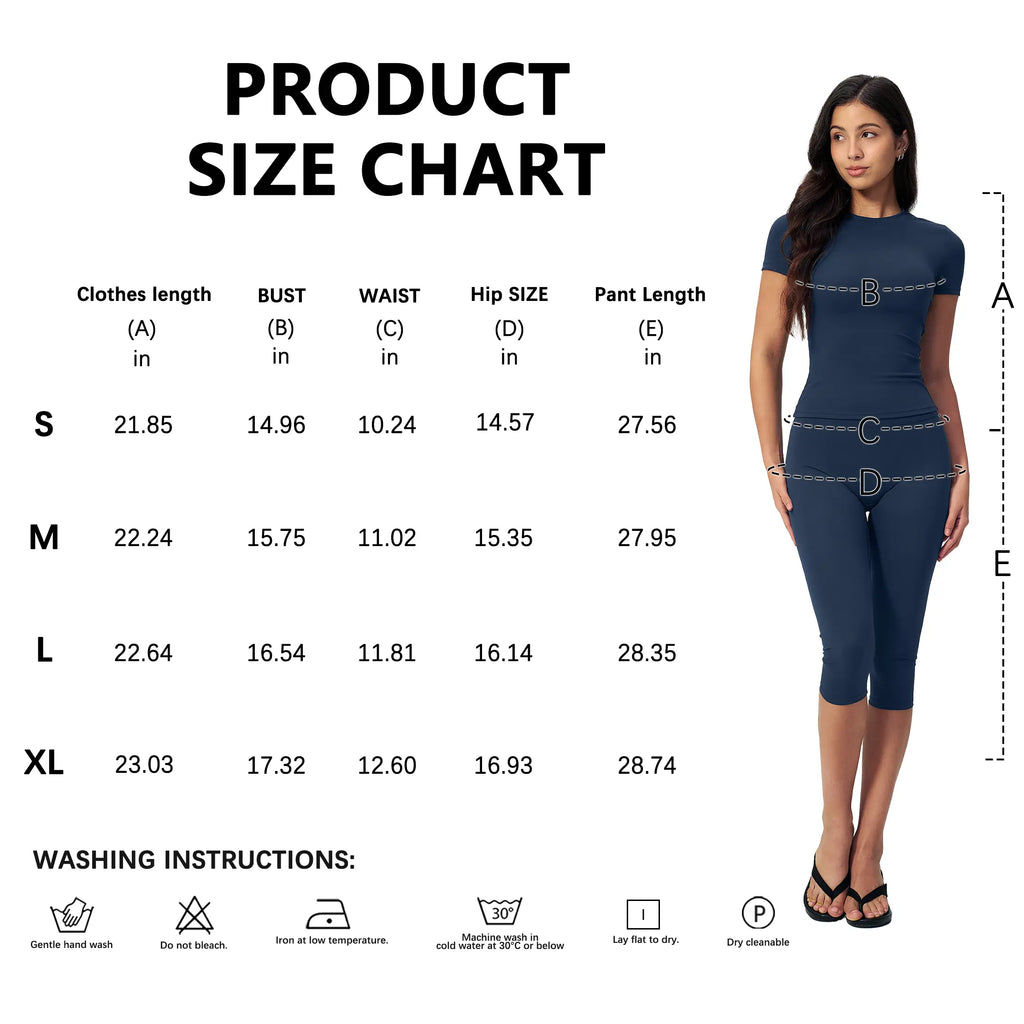 Women'S 2 Piece Capri Set, Slim Fit Short Sleeve T-Shirt and High Waist Leggings, Tummy Control Butt Lifting Polyester Activewear for Gym Yoga, Two Piece Set