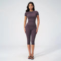 Women'S 2 Piece Capri Set, Slim Fit Short Sleeve T-Shirt and High Waist Leggings, Tummy Control Butt Lifting Polyester Activewear for Gym Yoga, Two Piece Set