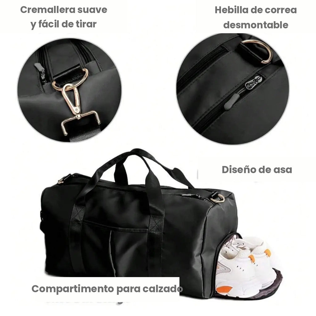 Bolsa de gimnasio impermeable negra Zest Market con compartimento para zapatillas