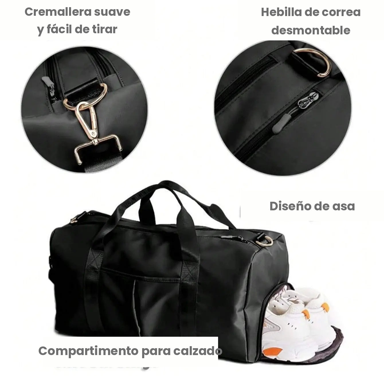 Bolsa de gimnasio impermeable negra Zest Market con compartimento para zapatillas