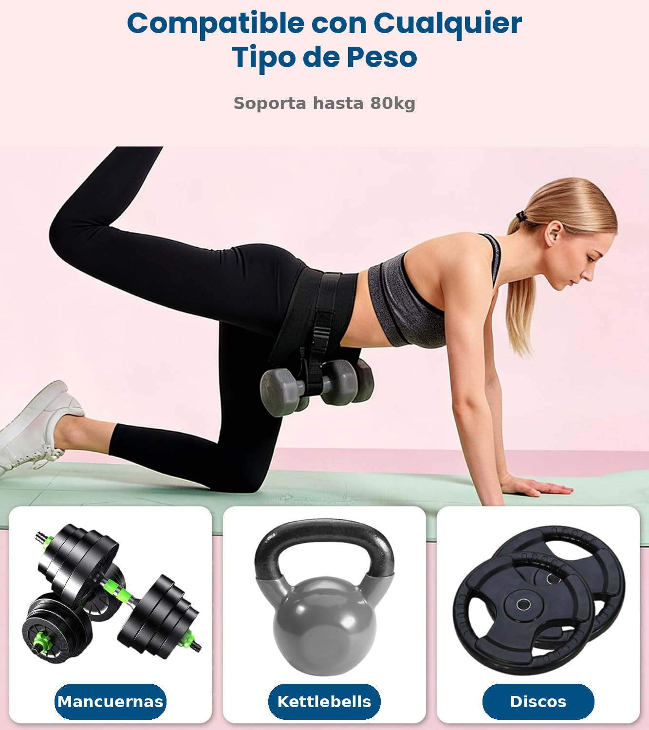 Cinturón Hip Thrust Zest Market compatible con mancuernas, kettlebells y discos de hasta 80kg
