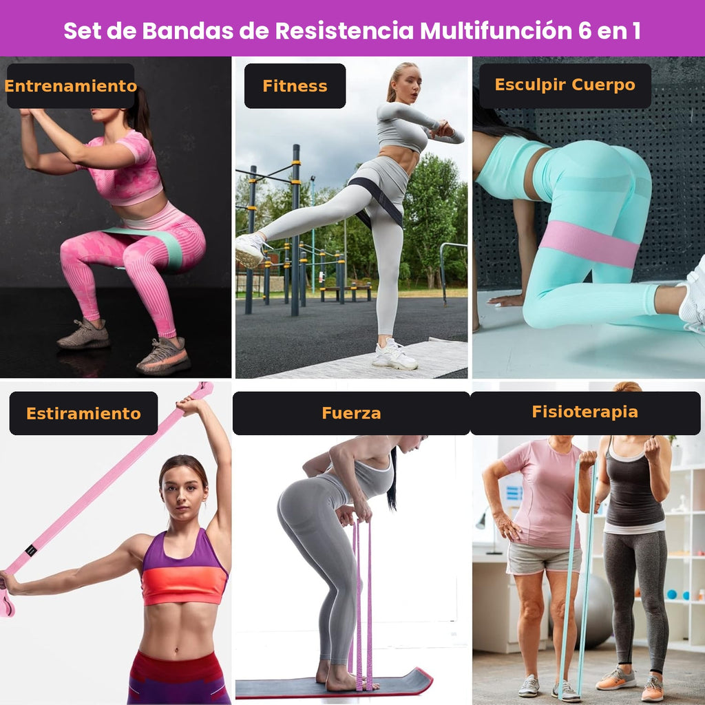 Set de bandas de resistencia Zest Market 6 en 1 para workout, fitness, estiramientos, fuerza y fisioterapia
