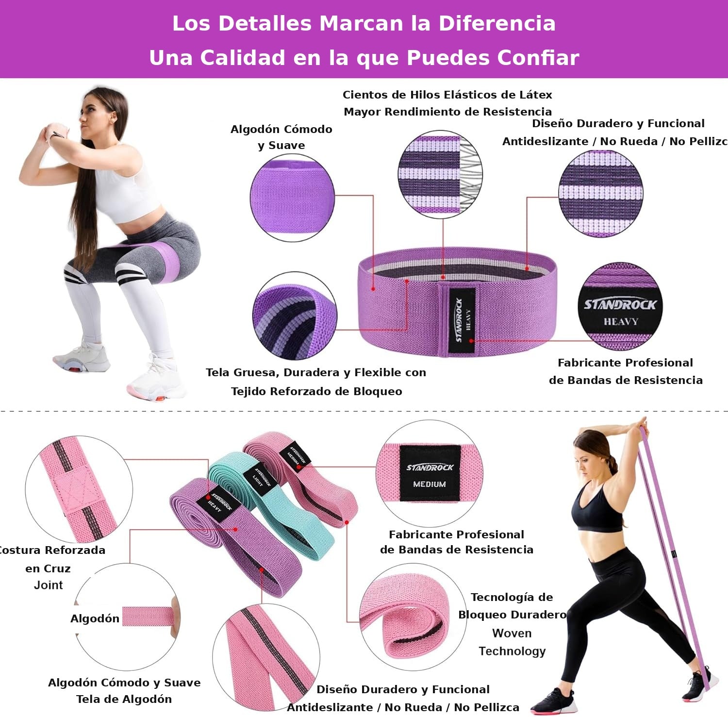 Detalles de calidad y materiales del set de bandas de resistencia Zest Market